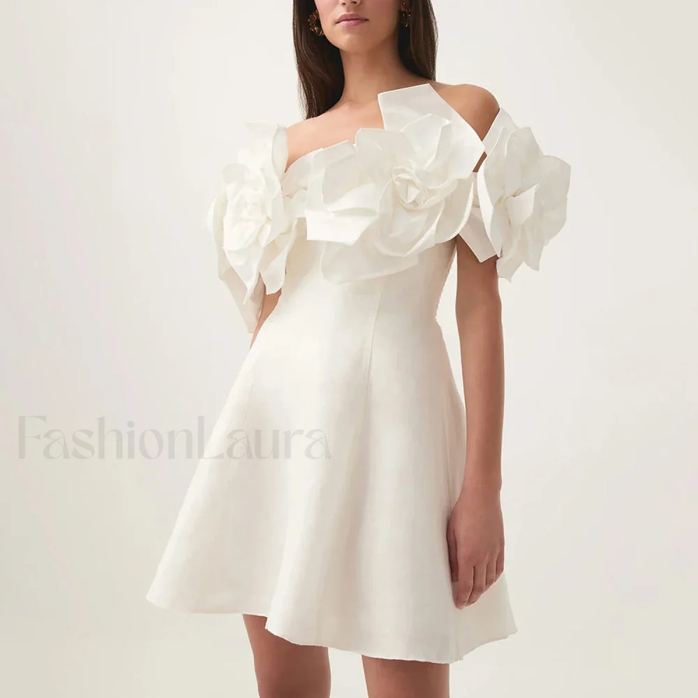 Spliced Flower Halter Mini Dress WHITE / S