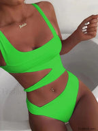 Spliced Hollow Out One Piece green / S