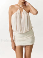 Spliced Lace Halter Dress Two Piece Set
