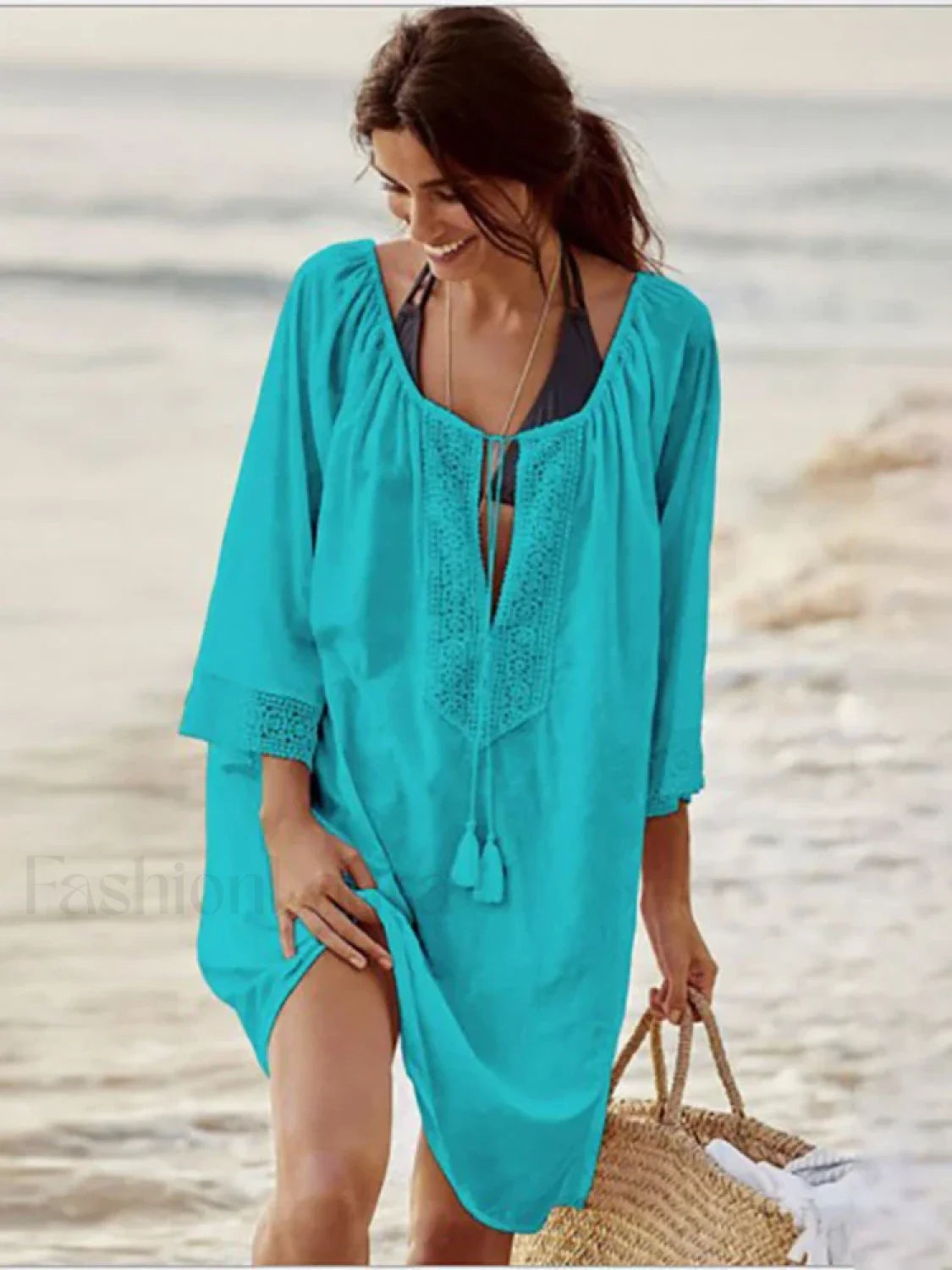 Spliced Lace Lace Up Tassel Cover Up Secondary image