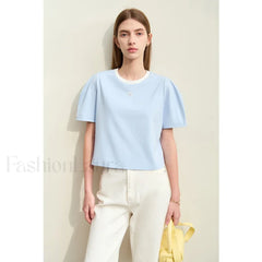 Spliced Mutton Sleeve T Shirt gray blue / S