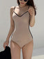 Spliced Sling Backless Fashion One Piece APRICOT / M