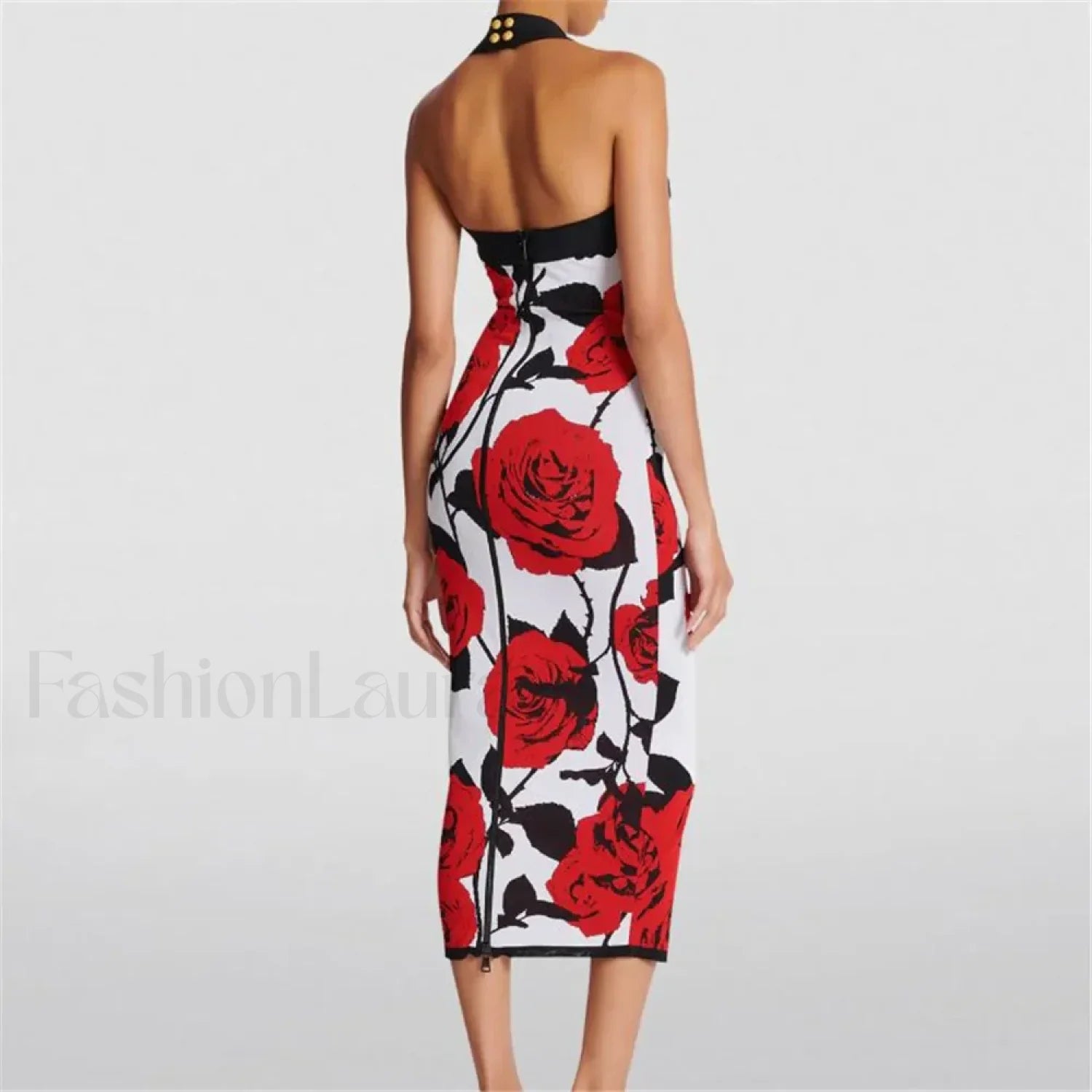 Spliced Zipper Neck Floral Dress Secondary image