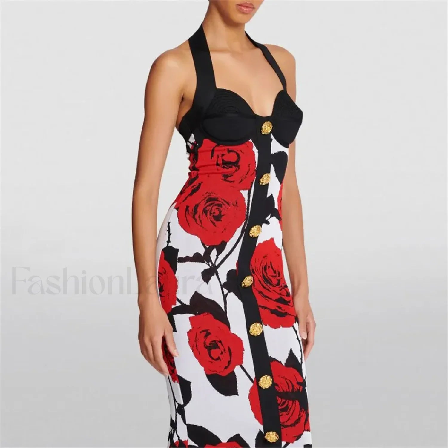Spliced Zipper Neck Floral Dress RED / S Main image