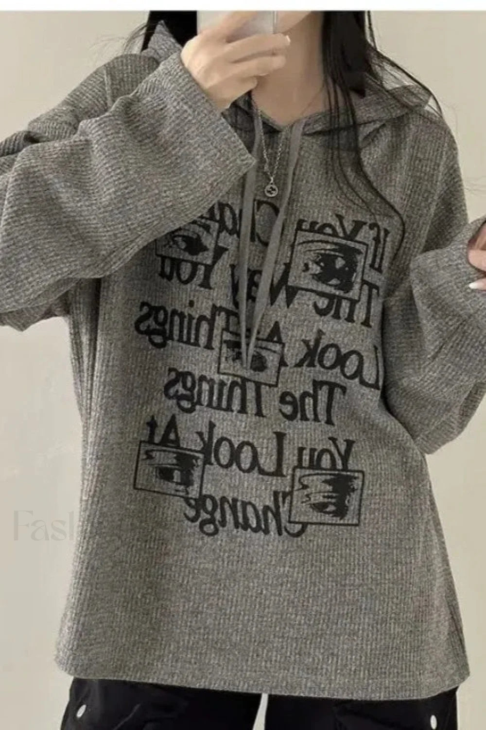 Splicing Printed Letter Hooded Hoodie Grey / M