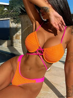 Splicing Wrinkled Underwired Bikini Set orange / S
