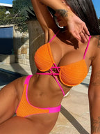 Splicing Wrinkled Underwired Bikini Set orange / S