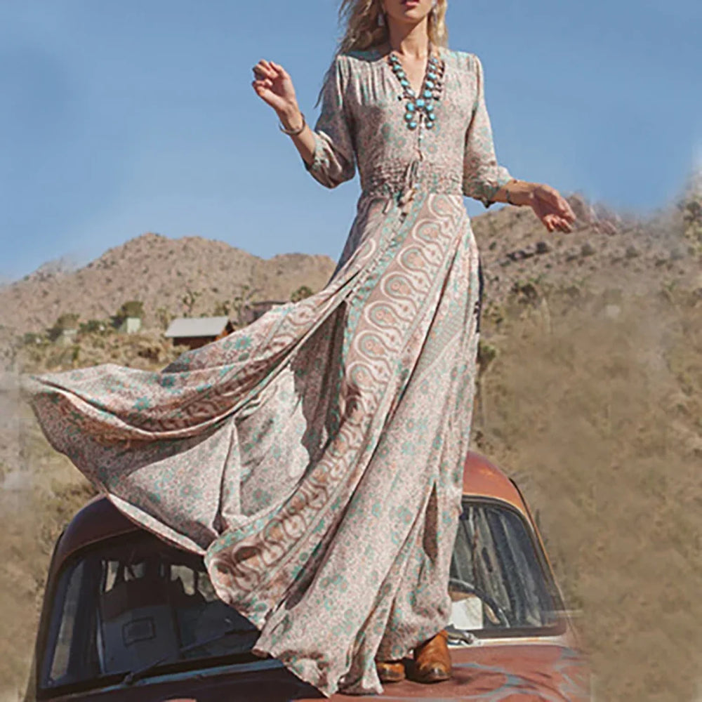 Split Elastic Waist Boho Dress