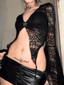 Split Lace Cropped Long Sleeve Blouse Black / S Shirts