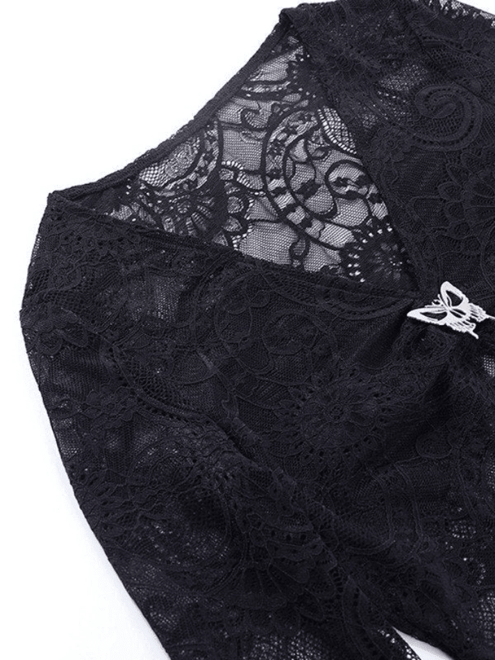 Split Lace Cropped Long Sleeve Blouse Shirts