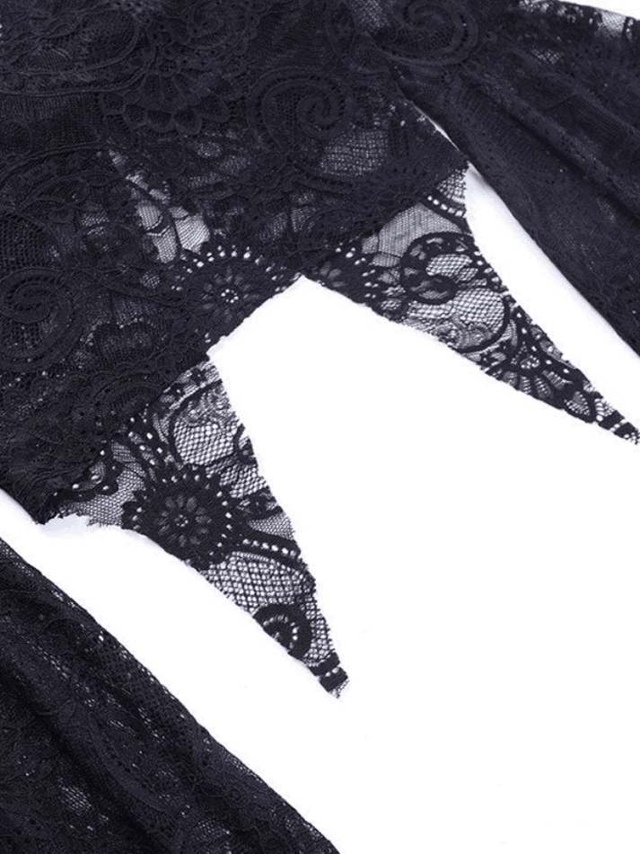 Split Lace Cropped Long Sleeve Blouse Shirts