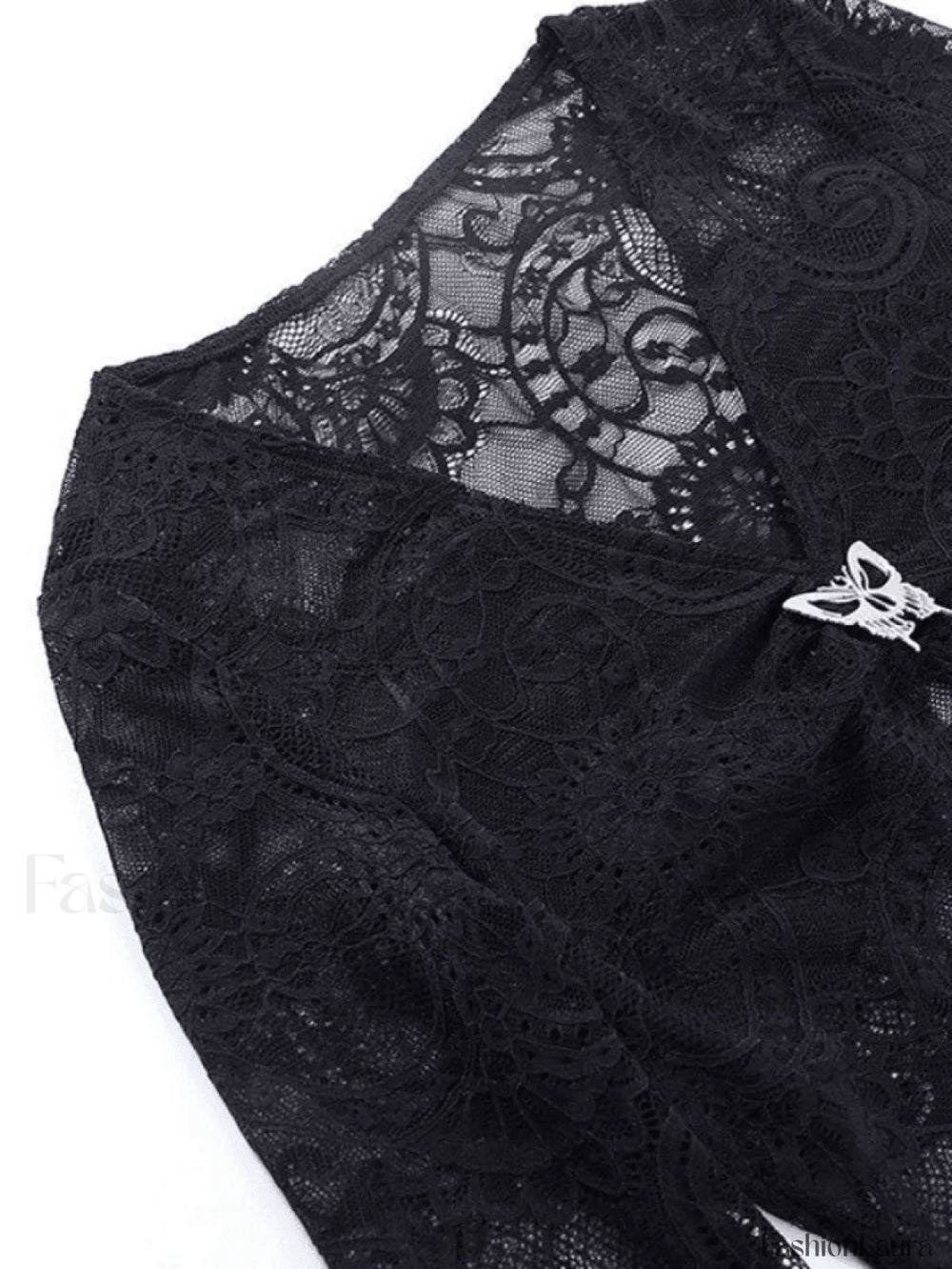 Split Lace Cropped Long Sleeve Blouse Shirts