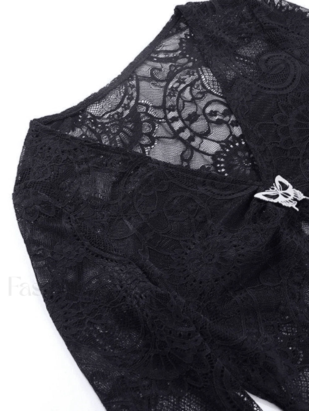 Split Lace Cropped Long Sleeve Blouse Shirts