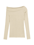 Split Off Shoulder Ribbed Knit Top Sweaters