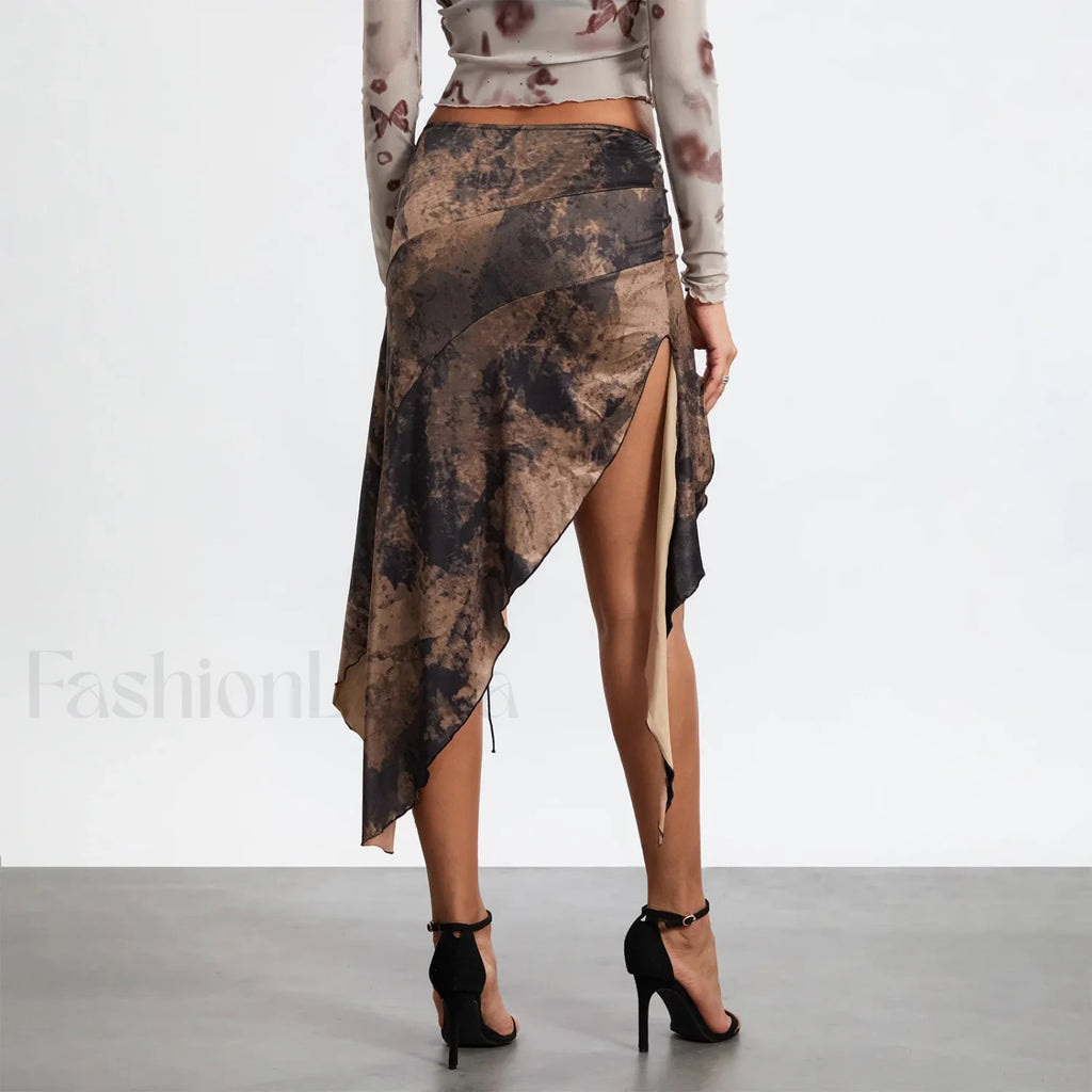 Split Tie Up Midi Ruffle Skirt