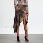 Split Tie Up Midi Ruffle Skirt