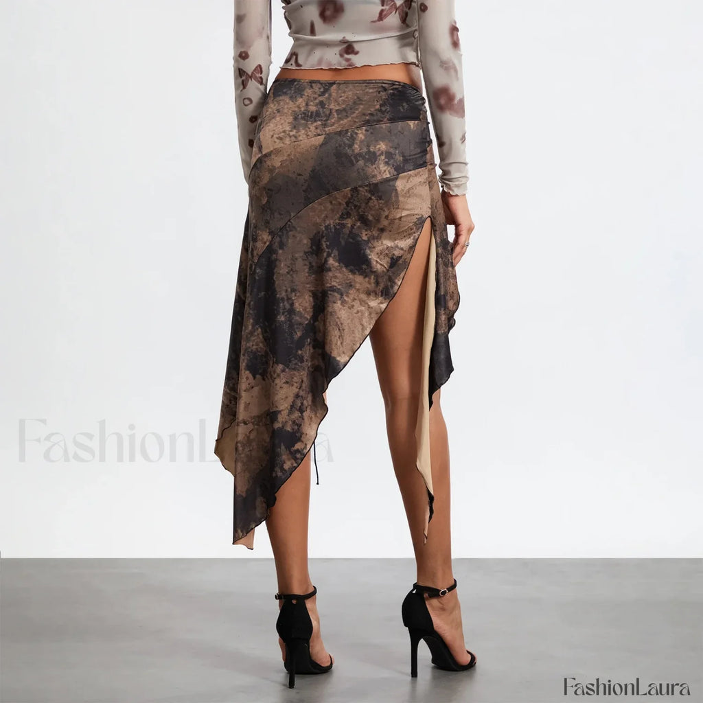 Split Tie Up Midi Ruffle Skirt