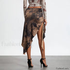 Split Tie Up Midi Ruffle Skirt