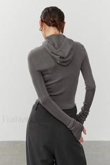 Sport Style Slim Knit Hooded Hoodie