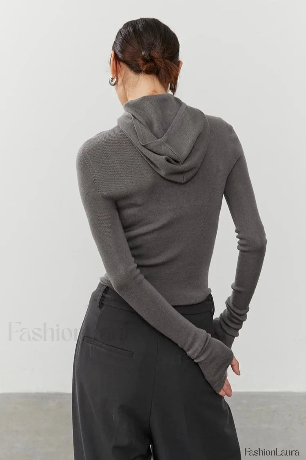 Sport Style Slim Knit Hooded Hoodie