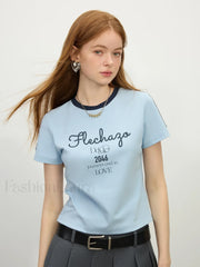 Sporty Cropped Racerback Jersey T Shirt Blue o neck / S