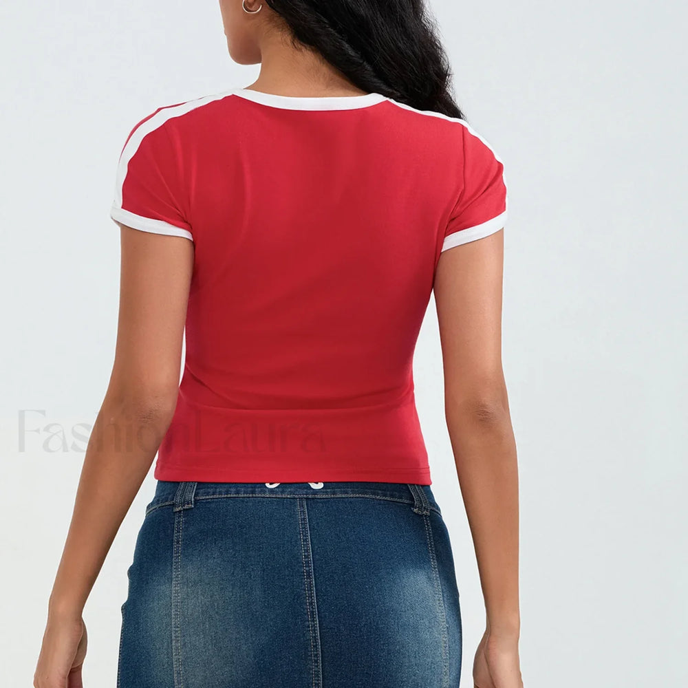 Sporty V Neck Number Print T Shirt