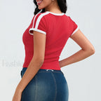Sporty V Neck Number Print T Shirt