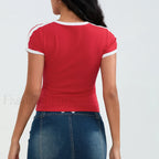 Sporty V Neck Number Print T Shirt