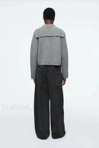 Spring Gray Crew neck Knit Cardigan