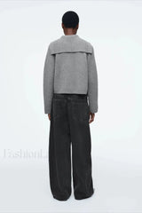 Spring Gray Crew neck Knit Cardigan