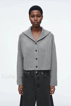 Spring Gray Crew neck Knit Cardigan