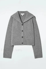Spring Gray Crew neck Knit Cardigan Grey / XS