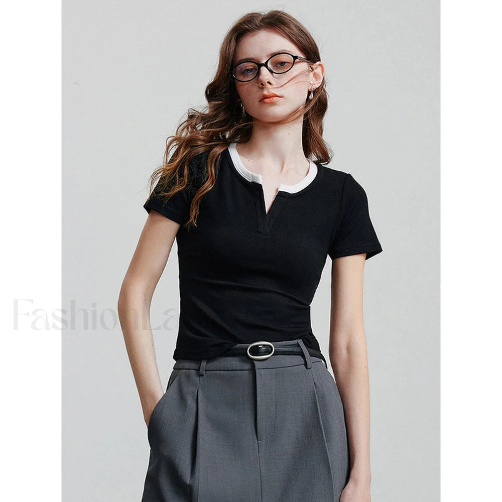 Spring New Basic Cotton Short T Shirt Black / S