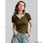 Spring New Basic Cotton Short T Shirt Green / S