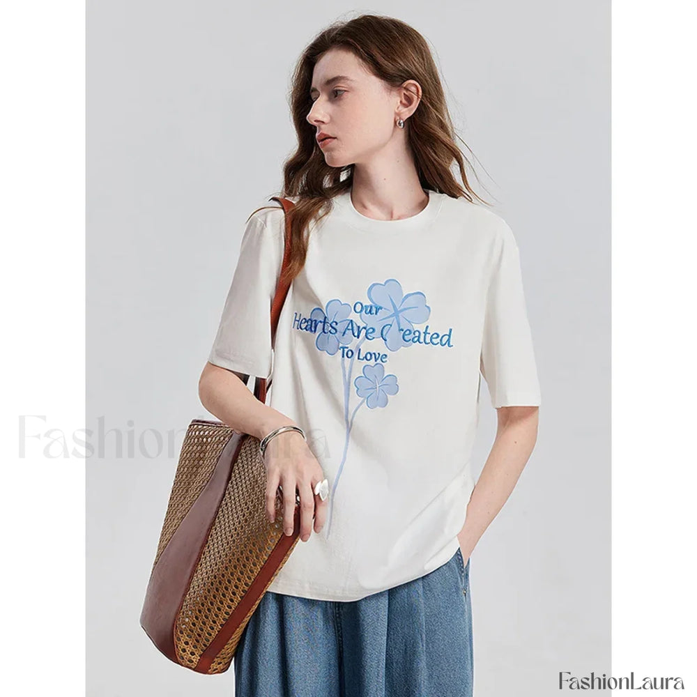 Spring New Casual Loose Cotton T Shirt Beige / S