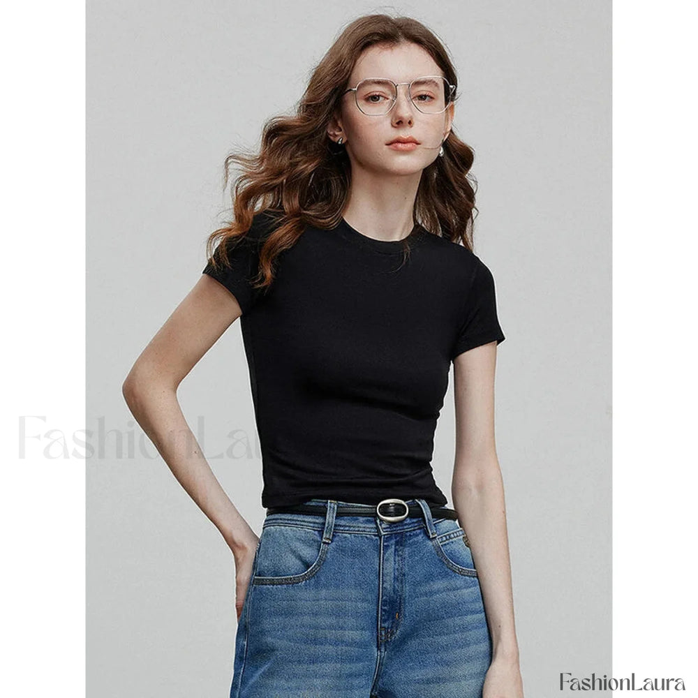 Spring New Casual Short Sleeve T Shirt Black / S