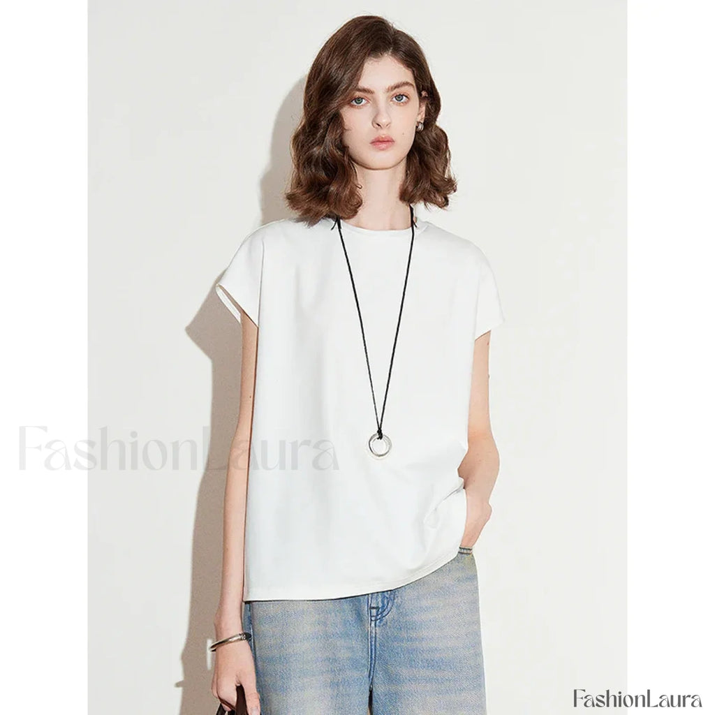 Spring New Round Neck Cotton T Shirt White / S