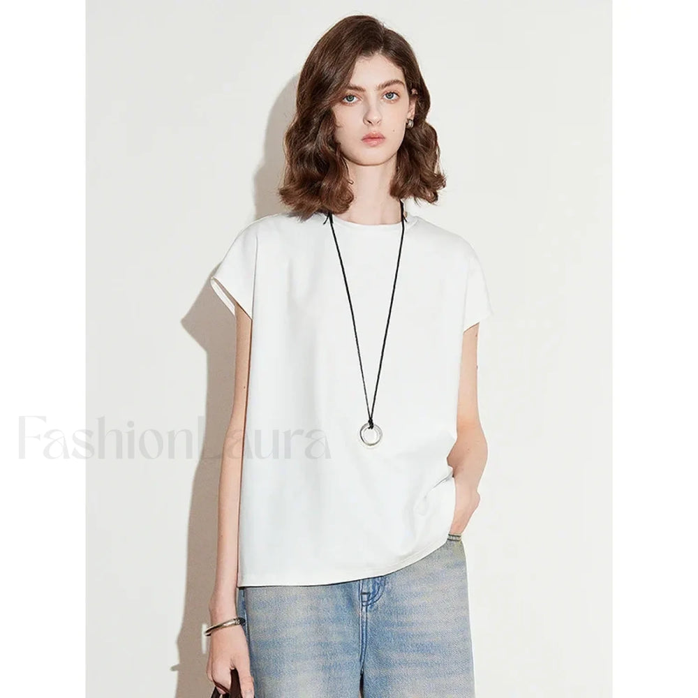 Spring New Round Neck Cotton T Shirt White / S