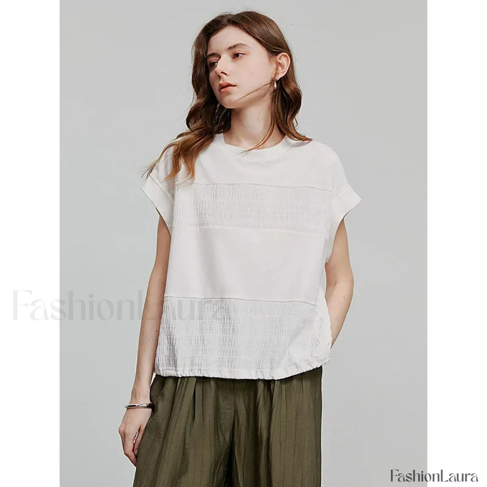 Spring New Short Sleeve Casual T Shirt Beige / S