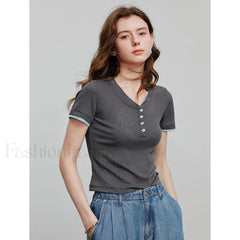 Spring New Short Sleeve Casual T Shirt Dark Gray / S