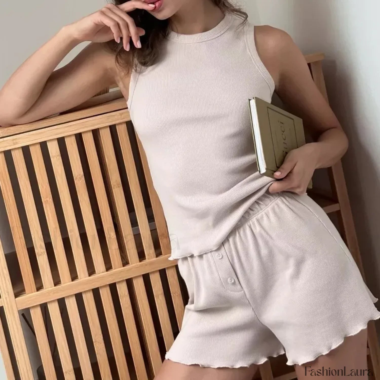 Spring Solid Color Vest Shorts Two Piece Set