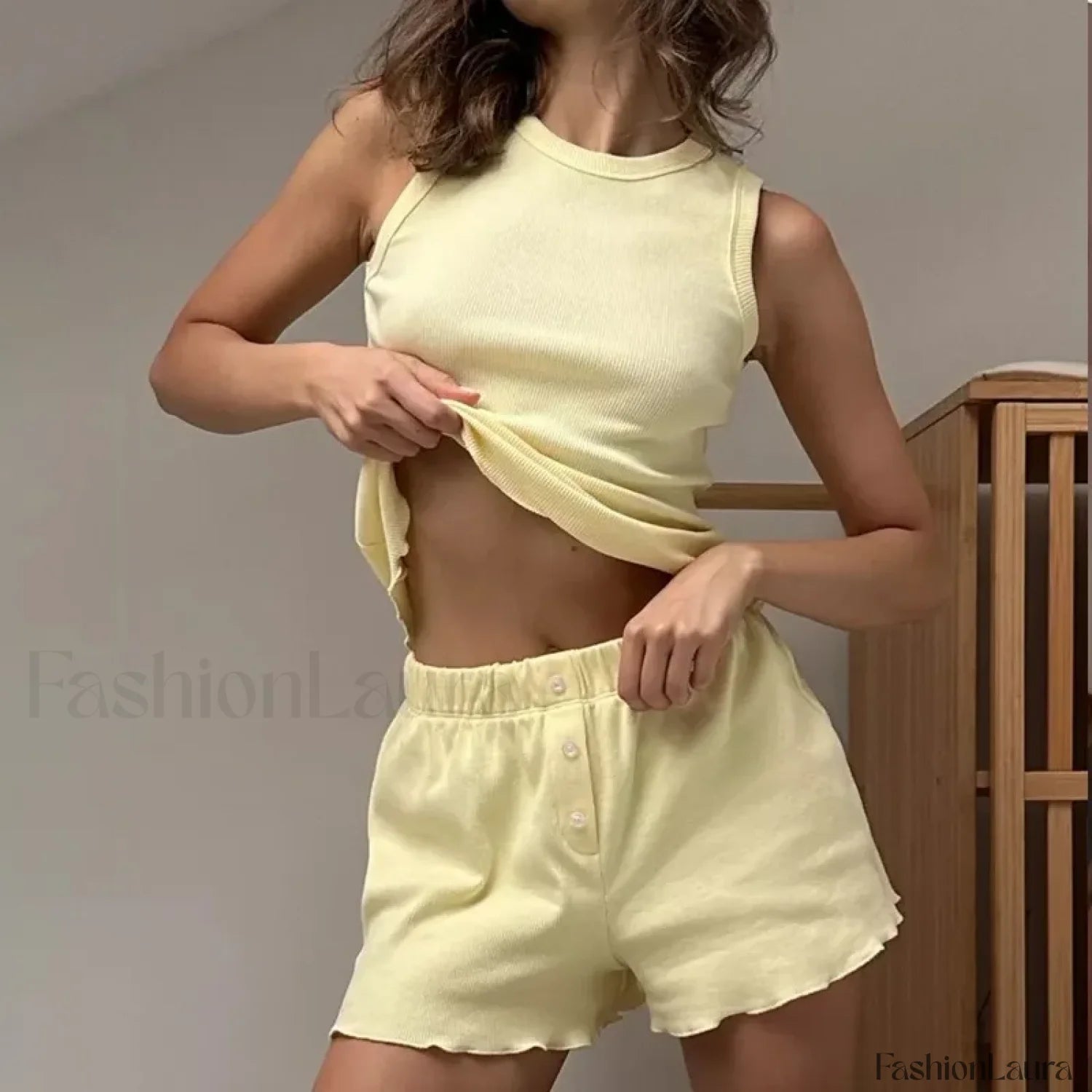 Spring Solid Color Vest Shorts Two Piece Set