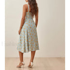 Square Bow Slit Floral Dress