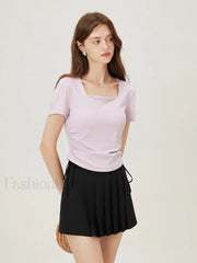 Square Collar Casual Elegant T Shirt