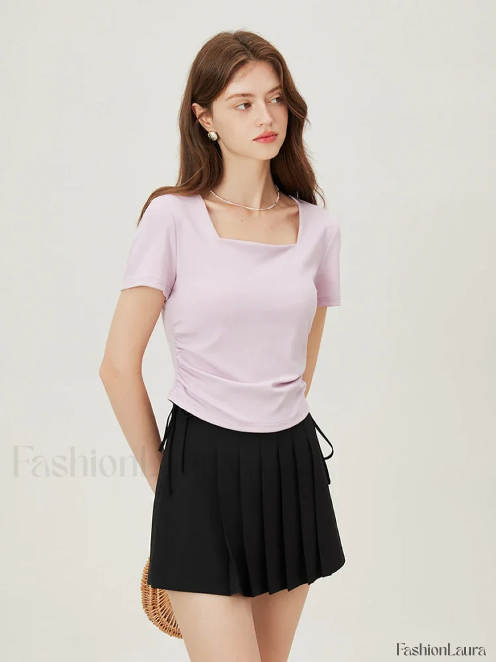 Square Collar Casual Elegant T Shirt