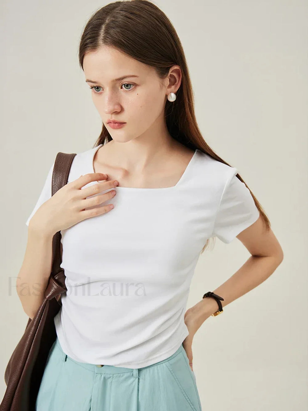 Square Collar Casual Elegant T Shirt
