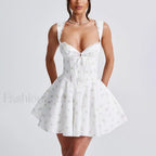 Square Collar Chic Floral Dress WHITE / S
