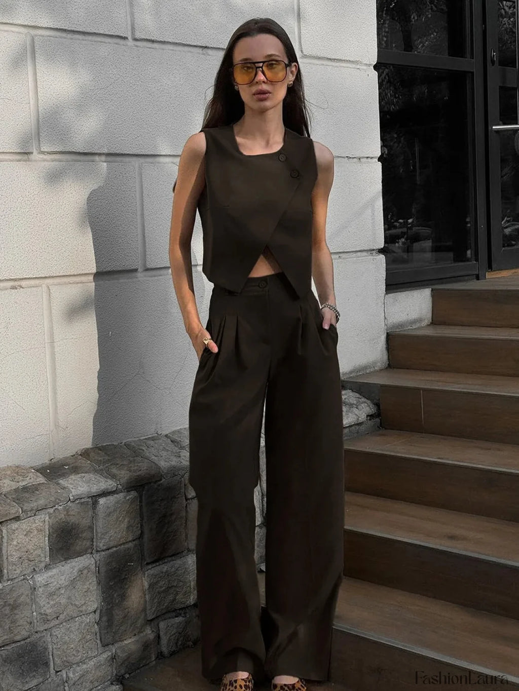 Square Collar Crop Pants Pajama Two Piece Set