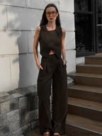 Square Collar Crop Pants Pajama Two Piece Set