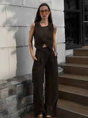 Square Collar Crop Pants Pajama Two Piece Set